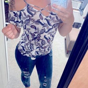 Charlotte Russe criss cross flowy tee